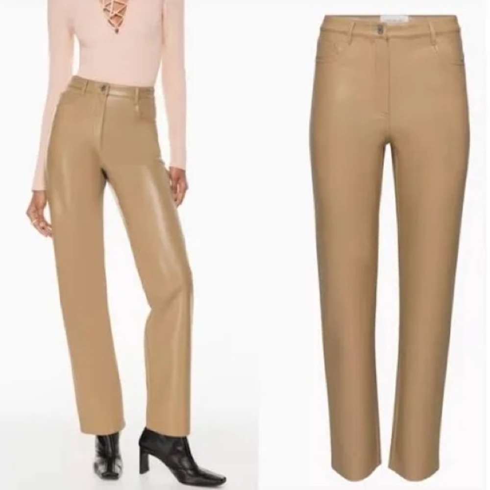 Wilfred Melina Faux Leather Wide Leg High Raise Vegan Leather Tan  Jeans Size 4
